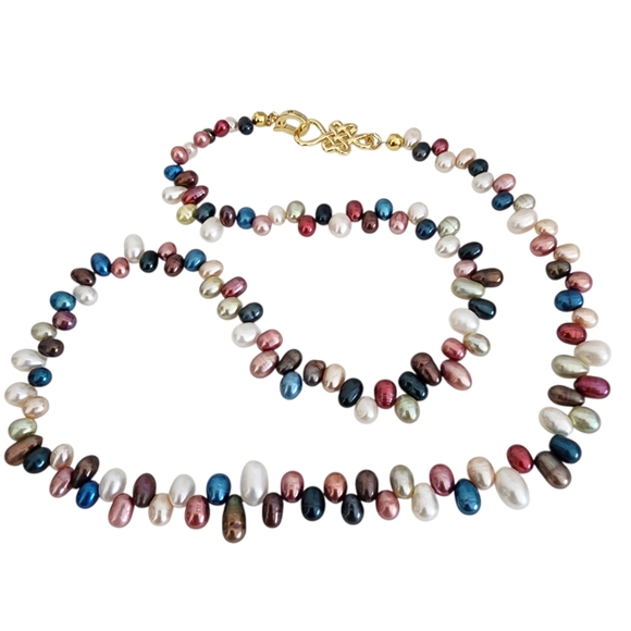 Multi Color Pearl Necklace Eternal Love Knot 18k Gold Plate Clasp A0365 Q7 - Picture 6 of 9